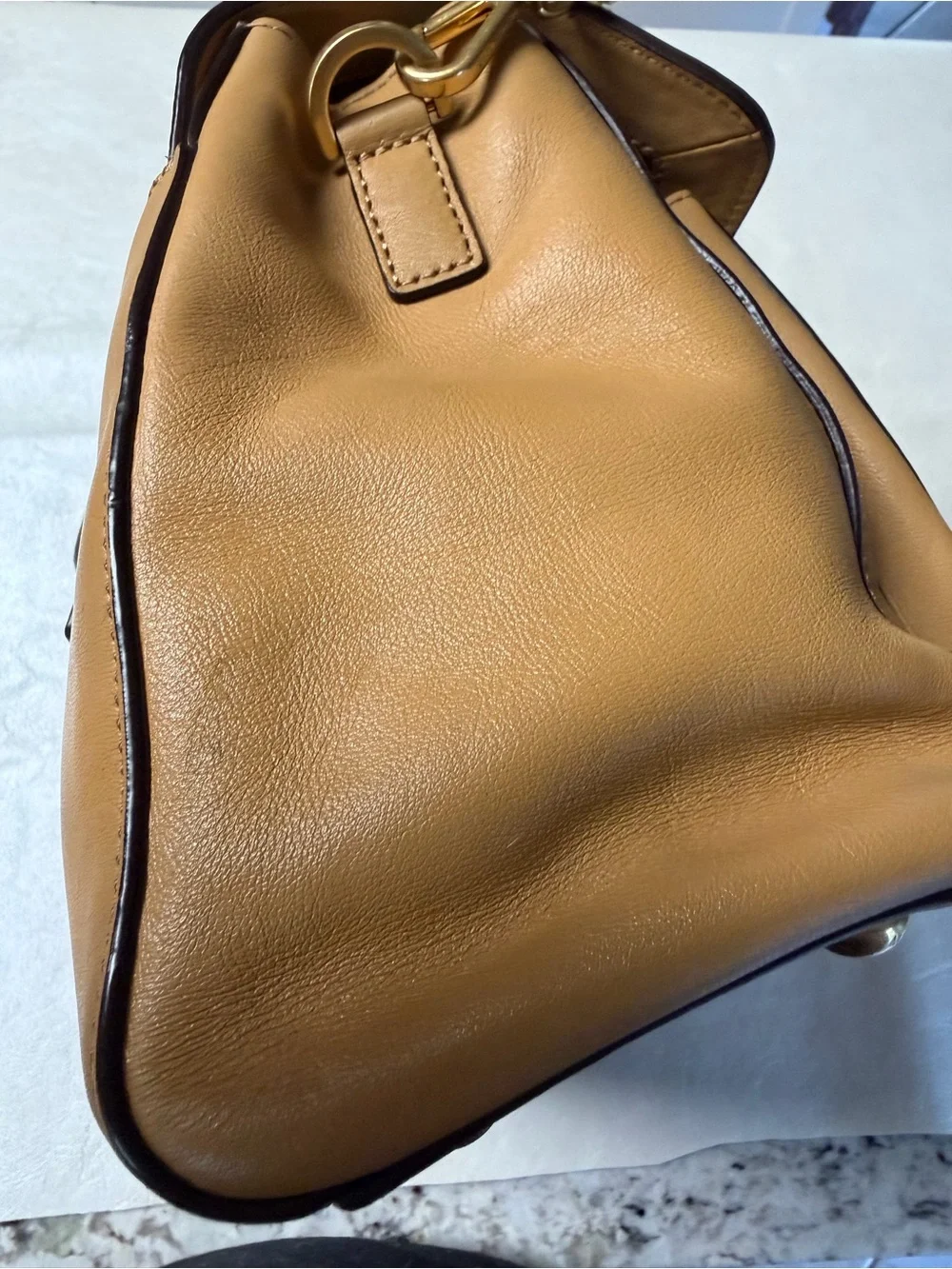 Michael Kors Camel Leather Satchel with Gold Hardware